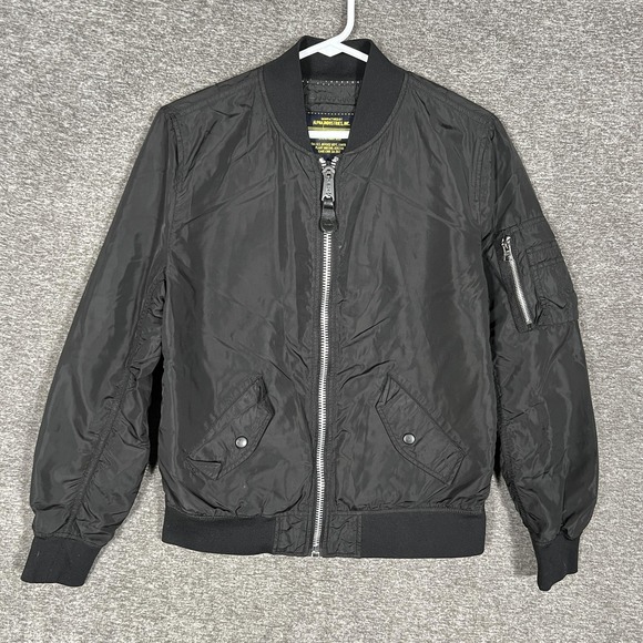 Alpha Industries Jacket Mens Small Black Nylon Bomber MA-1 Flight Army